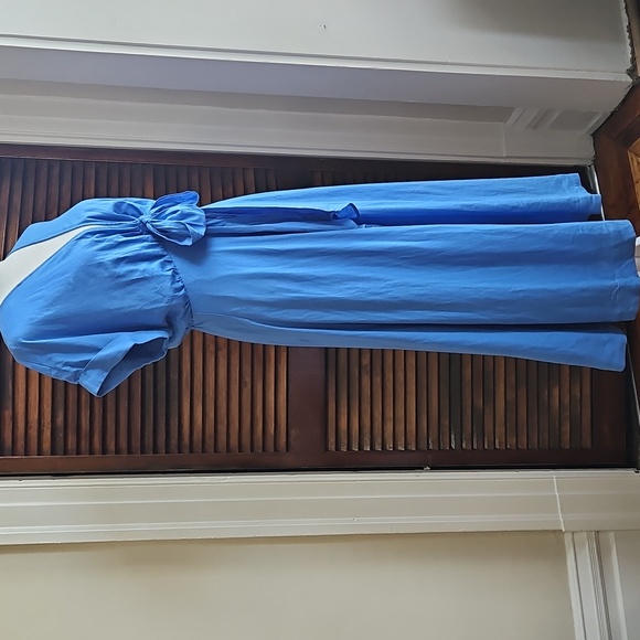 NWT - Maeve by Anthropologie Linen Blend Blue Midi Dress with Tie Front - Picture 2 of 13